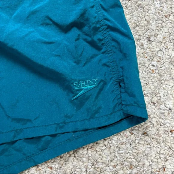 Speedo Vintage Board Shorts Mens Large 90s Teal Blue Embroidered Pockets - Picture 2 of 12
